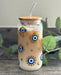 Evil Eye Glass Cup with Glass Straw